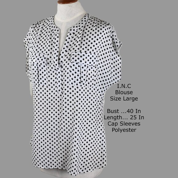 I.N.C Blouse  L Polka Dot Black White Polyester Machine Wash BIN 6 - Picture 1 of 4